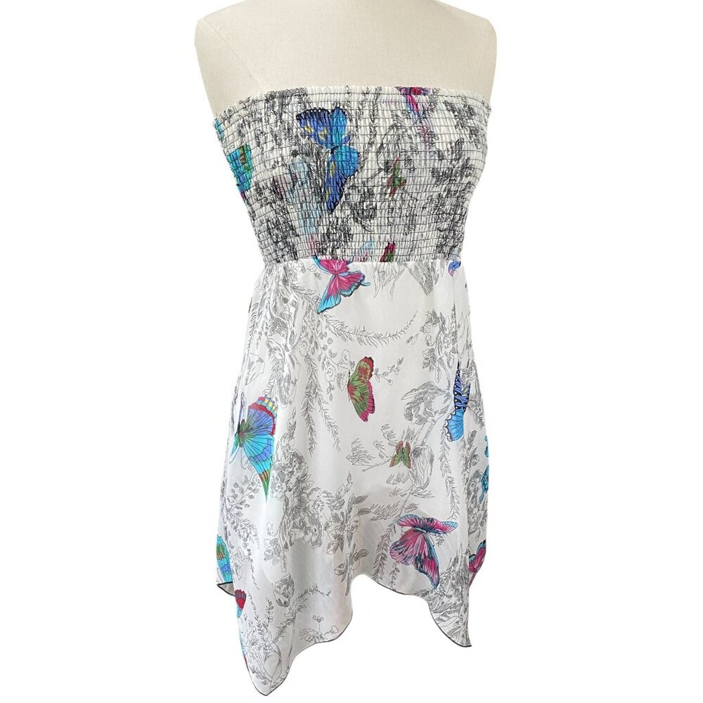 Vintage Bisou Butterfly Strapless Dress Handkerchief Hem Y2K Fairy Smock 90s-XS